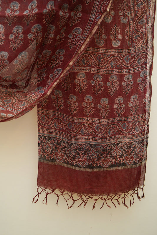 Maroon Triveni Ajrakh Dupattas