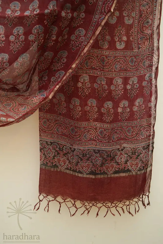 Maroon Triveni Ajrakh Dupattas