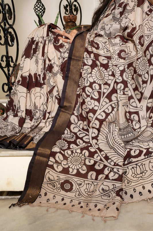 Pastures Of Grace Kalamkari Sarees