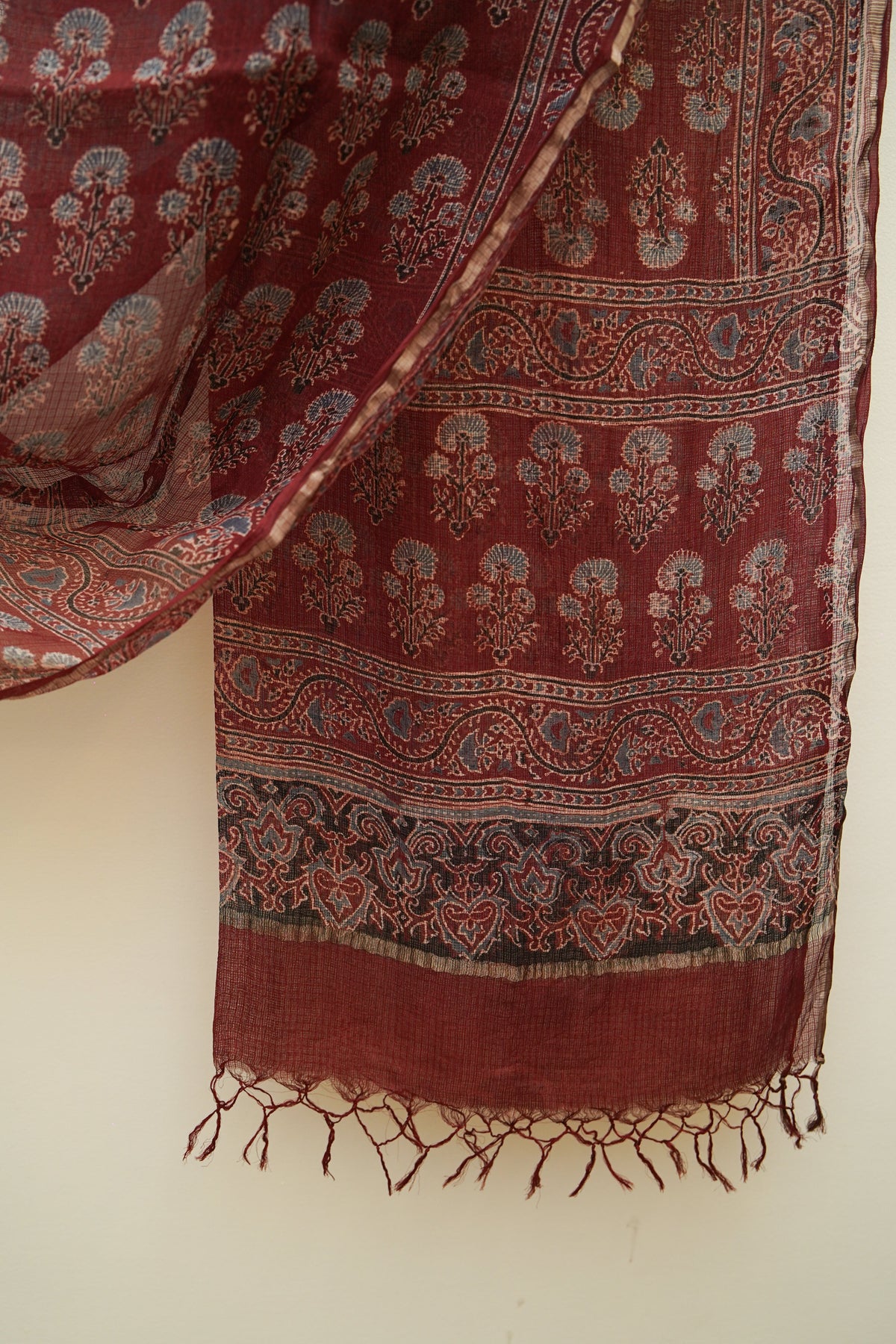 Maroon Triveni Ajrakh Dupattas