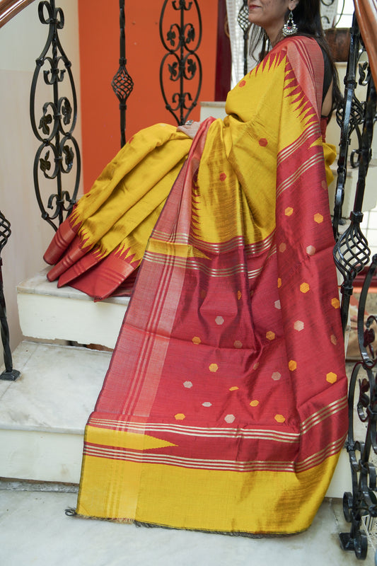 Dotted in Crimson Raw Silk Sarees