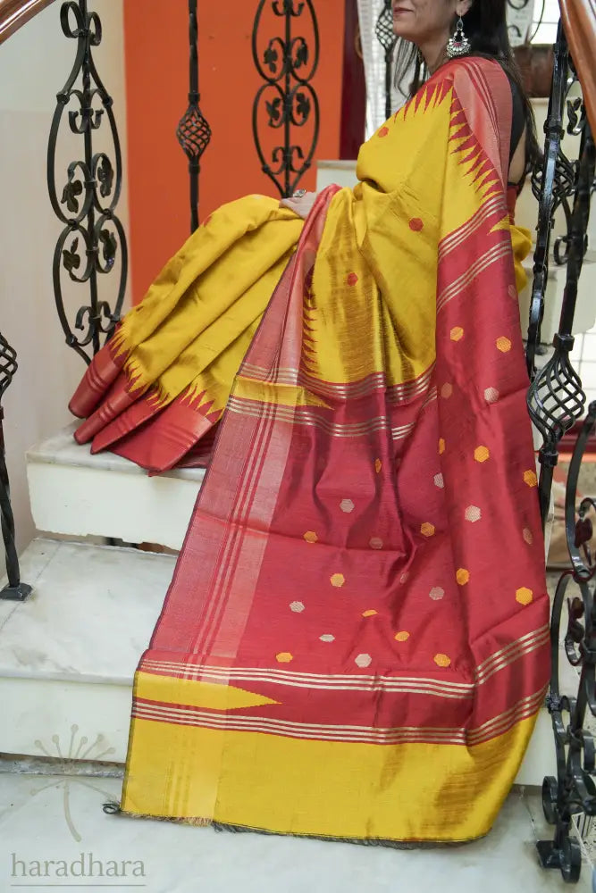 Dotted in Crimson Raw Silk Sarees