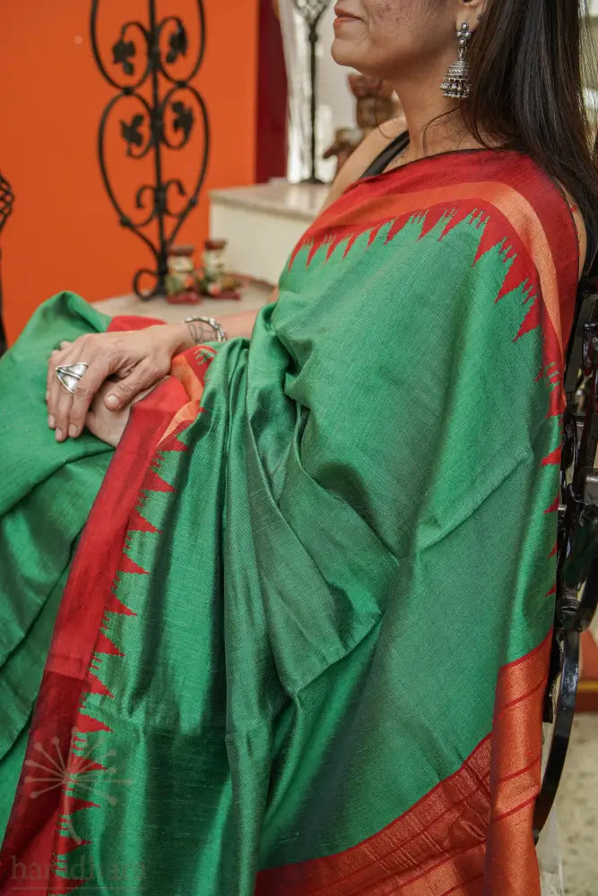 Green with Ember Raw Silk Sarees