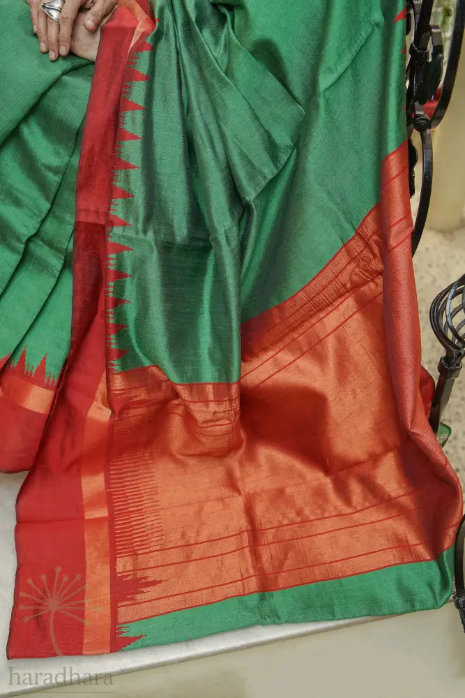 Green with Ember Raw Silk Sarees