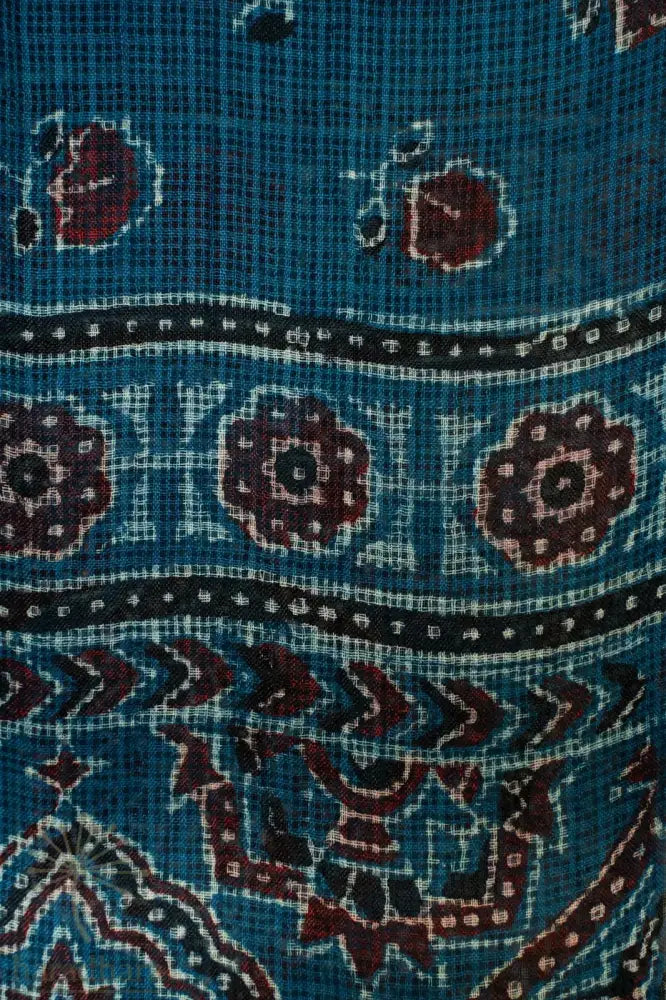 Maroon Blooms on Indigo Sky Ajrakh Dupattas