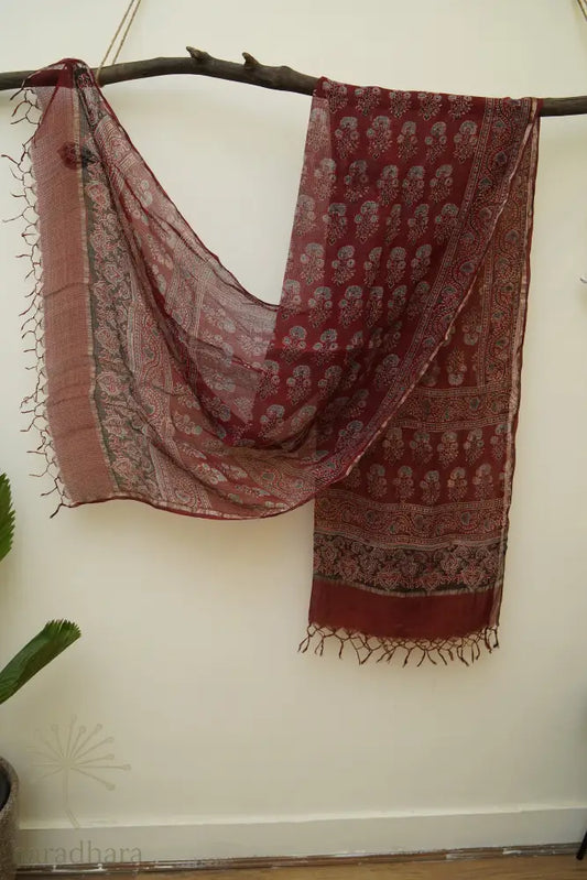 Maroon Triveni Ajrakh Dupattas