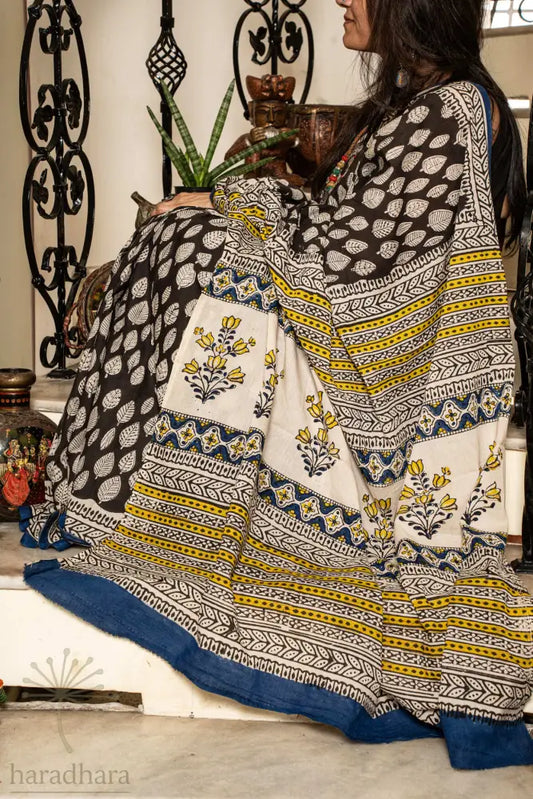Monochrome Meadows Cotton Sarees