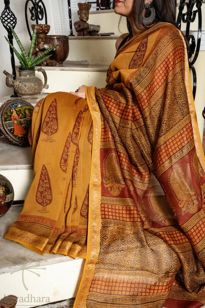 Mustard Maroon Symphony Maheshwari Sarees