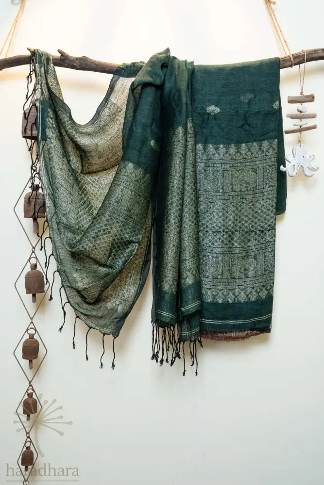 Peacocks at Dusk 2.5 Metres / 2.5 Metres Linen Jamdani