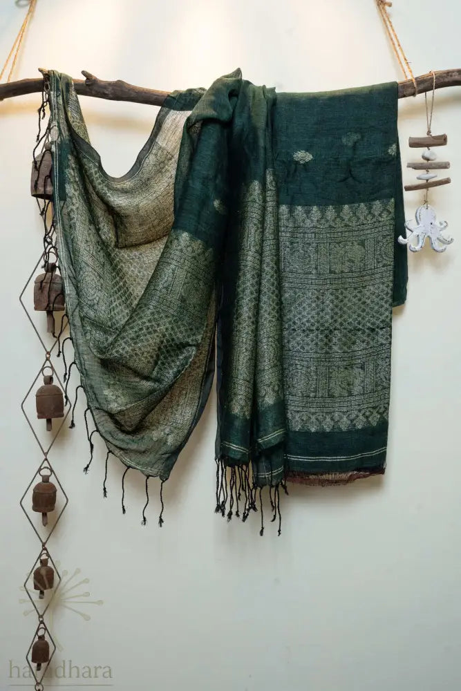 Peacocks at Dusk 2.5 Metres / 2.5 Metres Linen Jamdani