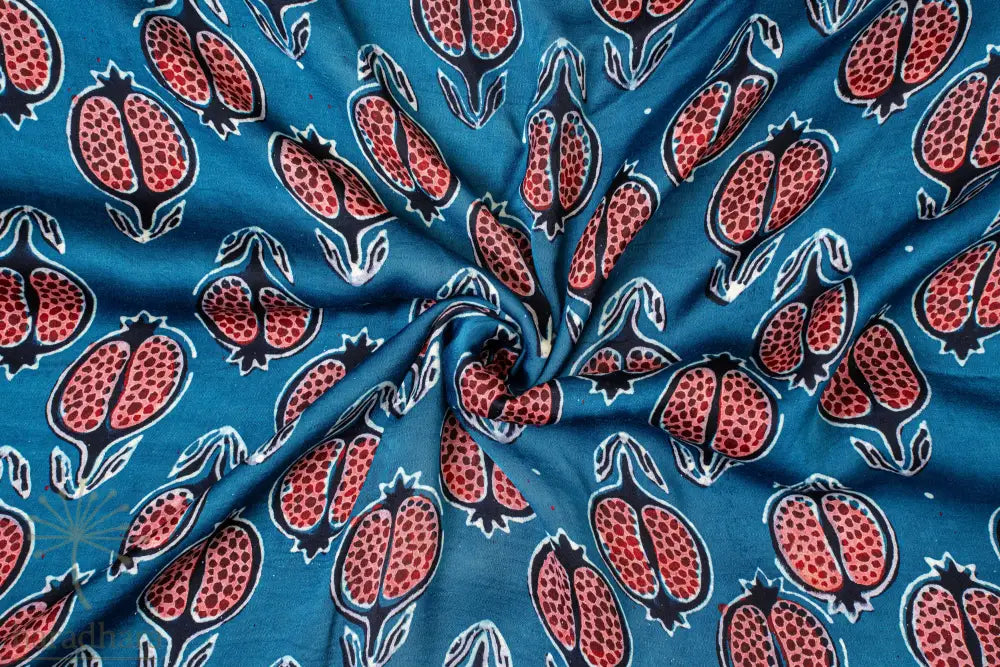 Ruby Seeds on Midnight Blue Modal Silk Fabrics