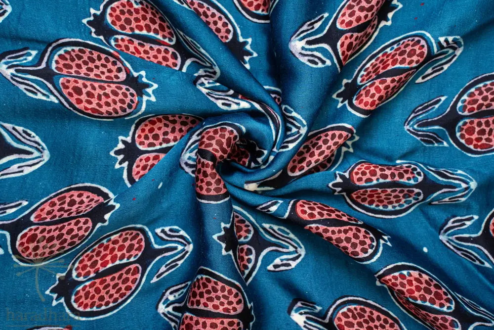 Ruby Seeds on Midnight Blue Modal Silk Fabrics